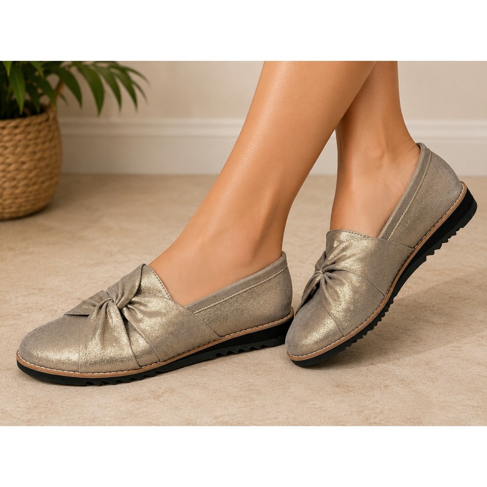 Eileen Fisher soft metallic nubuck leather loafers‎ flats Size 9.5 shimmer gold